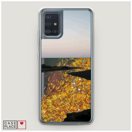 Чехол Жидкий с блестками Samsung Galaxy A51 Природная зарисовка