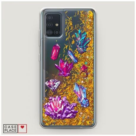 Чехол Жидкий с блестками Samsung Galaxy A51 Разные кристаллы