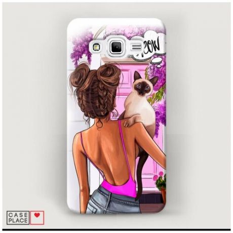 Чехол Пластиковый Samsung Galaxy J2 Prime 2016 Девушка с кошкой