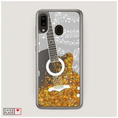 Чехол Жидкий с блестками Samsung Galaxy A20 Прозрачная гитара