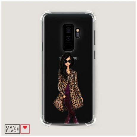 Чехол силиконовый Противоударный Samsung Galaxy S9 Plus Девушка в леопардовой шубе