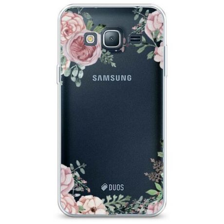 Силиконовый чехол "Розовая цветочная рамка" на Samsung Galaxy J3 2016 / Самсунг Галакси Джей 3 2016