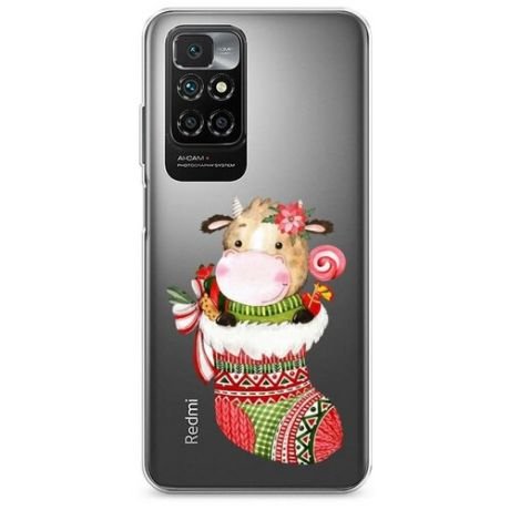 Силиконовый чехол "Funny Christmas cow" на Xiaomi Redmi 10 / Сяоми Редми 10