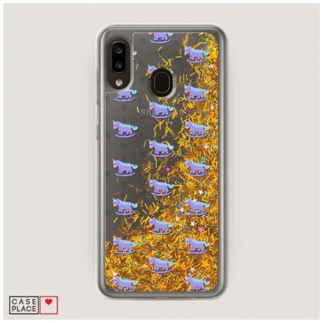 Чехол Жидкий с блестками Samsung Galaxy A20 Качели-единороги фон