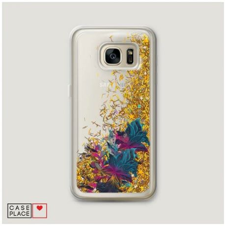 Чехол Жидкий с блестками Samsung Galaxy S7 Абстрактные цветы в движении