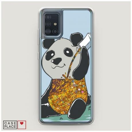 Чехол Жидкий с блестками Samsung Galaxy A51 Panda and milk