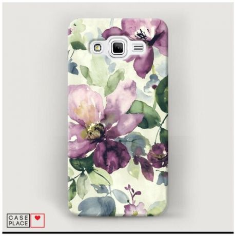 Чехол Пластиковый Samsung Galaxy J2 Prime 2016 Сиреневые цветы-акварель