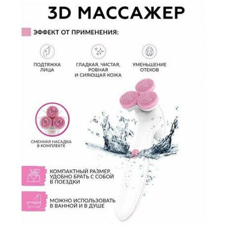 3D Массажная щёточка для лица с вращающейся насадкой Smart massage cleansing machine (розовая)