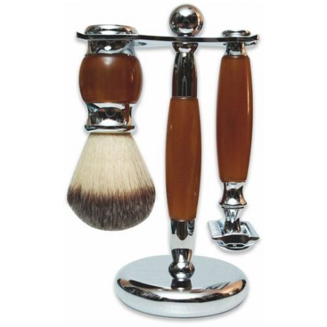 Мужской набор для бритья Premium коричневый: бритвенный станок, помазок, подставка