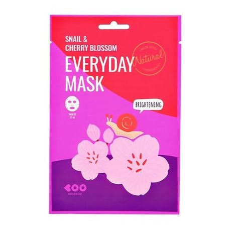 Dearboo Маска тканевая с муцином улитки и цветов сакуры - Snail&cherry blossom everyday mask, 27мл