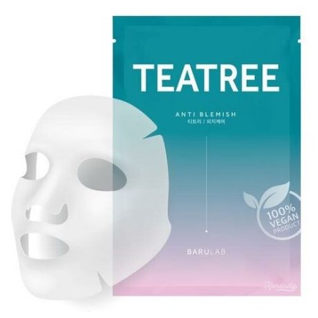 Набор Barulab The Clean Vegan Tea Tree Mask Себорегулирующая тканевая маска с чайным деревом, 4шт.