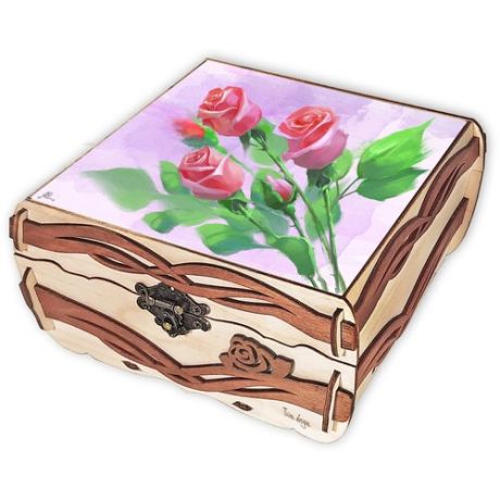 Набор подарочный сувенирный "Шкатулка Rose" Dessert R Розы(шкатулка, кружка, полотенце, мед, чай)