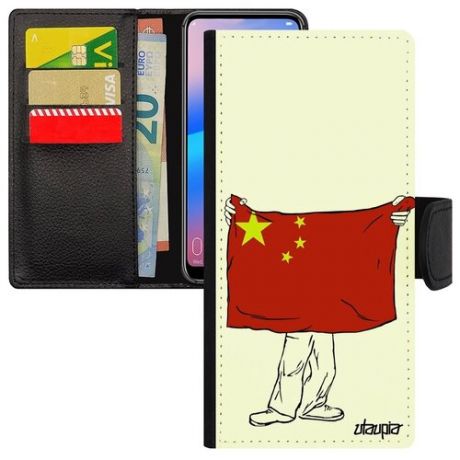 Противоударный чехол книжка для телефона // Apple iPhone 12 Pro Max // "Флаг Китая с руками" Путешествие Туризм, Utaupia, белый