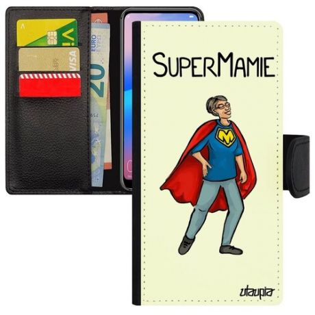 Ударопрочный чехол-книжка для телефона // Apple iPhone 12 // "Супербабуля" Герой Супергерой, Utaupia, белый