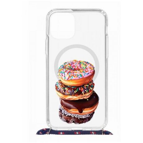 Чехол Apple iPhone 11 Pro Magrope MagSafe Kruche Print Donuts/с шнурком/накладка/противоударный/защита камеры/с рисунком/МагСейф