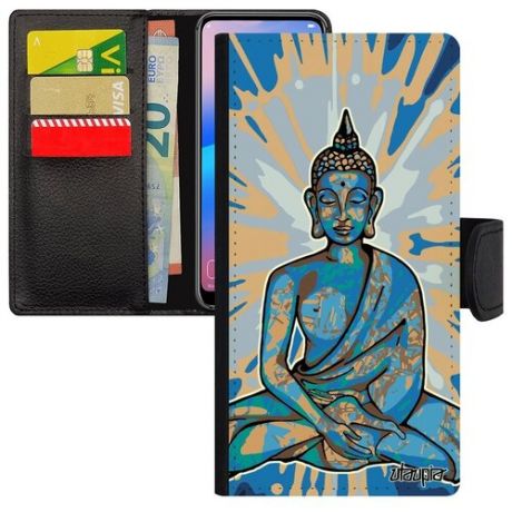 Противоударный чехол книжка для телефона // Apple iPhone 12 // "Будда" Статуя Тайланд, Utaupia, голубой