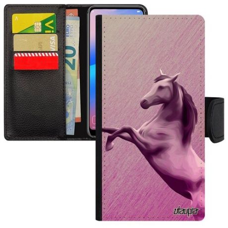 Защитный чехол-книжка для мобильного // Apple iPhone 12 Pro // "Лошадь" Жеребец Мустанг, Utaupia, розовый