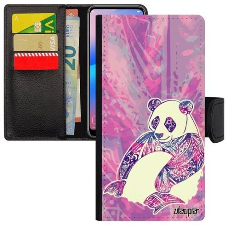 Противоударный чехол книжка для // iPhone 12 Pro // "Панда" Медведь Panda, Utaupia, фиолетовый