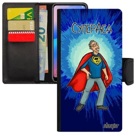 Красивый чехол книжка для телефона // Apple iPhone 11 // "Супердед" Супергерой Дедуля, Utaupia, черный