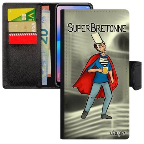 Противоударный чехол книжка на телефон // iPhone 12 Pro // "Супербретонка" Супергерой Герой, Utaupia, светло-зеленый