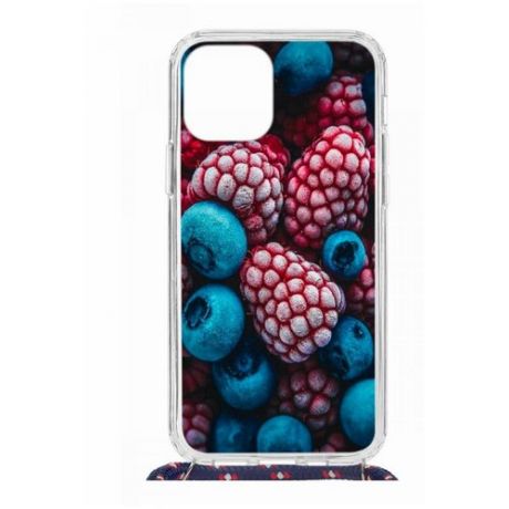 Чехол Apple iPhone 12/12 Pro Magrope MagSafe Kruche Print Fresh berries/с шнурком/накладка/противоударный/защита камеры/с рисунком/МагСейф