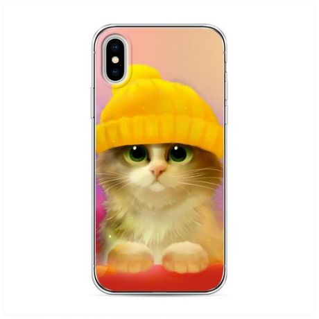 Силиконовый чехол "Котенок в желтой шапке" на Apple iPhone X (10) / Айфон Икс (Десять)