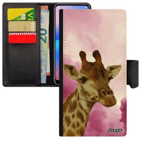 Модный чехол-книжка для смарфона // iPhone 12 // "Жираф" Жирафа Стиль, Utaupia, розовый