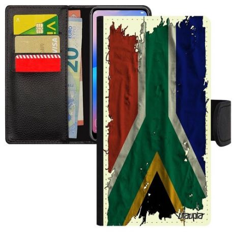 Противоударный чехол книжка на телефон // Apple iPhone 5 5S SE (2016) // "Флаг Южной Африки на ткани" Патриот Страна, Utaupia, белый