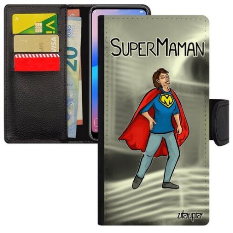 Защитный чехол-книжка на мобильный // iPhone 12 // "Супермама" Мама Супергерой, Utaupia, серый