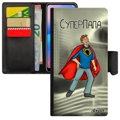 Защитный чехол-книжка для смарфона // Apple iPhone 11 // "Суперпапа" Супергерой Комикс, Utaupia, серый