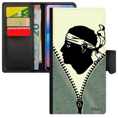 Защитный чехол-книжка для смарфона // iPhone 11 // "Флаг Гвинеи Бисау на молнии" Патриот Туризм, Utaupia, серый