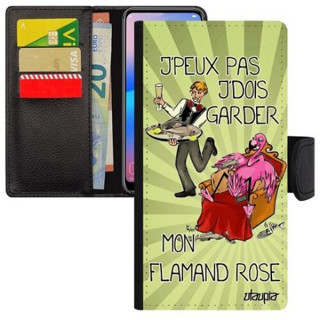 Ударопрочный чехол-книжка для // iPhone 12 // "Не могу - у меня фламинго!" Комикс Юмор, Utaupia, светло-розовый
