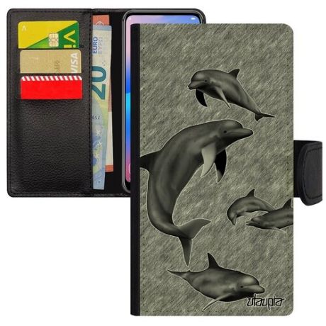 Новый чехол книжка для мобильного // iphone 6S Plus // "Дельфины" Нарвал Стиль, Utaupia, серый