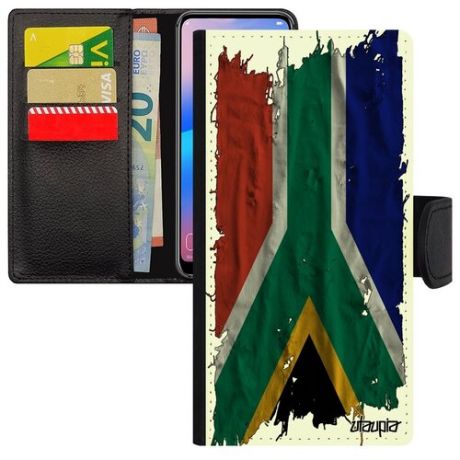 Ударопрочный чехол-книжка для // iPhone 12 // "Флаг Южной Африки на ткани" Государственный Стиль, Utaupia, белый