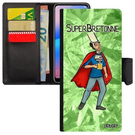 Красивый чехол книжка на мобильный // iPhone 12 Pro Max // "Супербретонка" Супергерой Юмор, Utaupia, белый