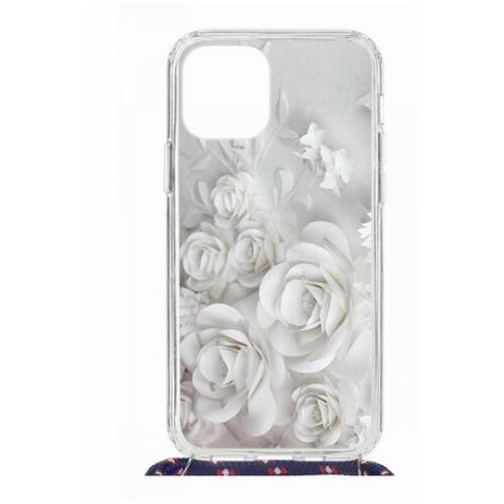 Чехол Apple iPhone 12/12 Pro Magrope MagSafe Kruche Print White roses/с шнурком/накладка/противоударный/защита камеры/с рисунком/МагСейф
