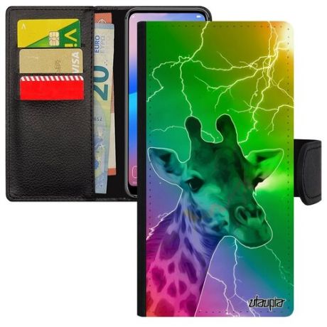 Защитный чехол-книжка для телефона // Apple iPhone 11 // "Жираф" Африка Giraffe, Utaupia, розовый