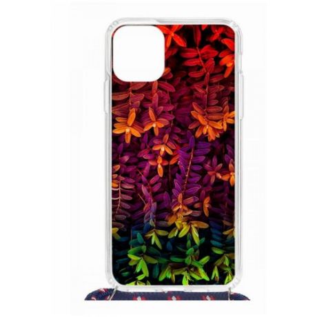 Чехол Apple iPhone 11 Pro Max Magrope MagSafe Kruche Print Neon leaves/с шнурком/накладка/противоударный/защита камеры/с рисунком/МагСейф