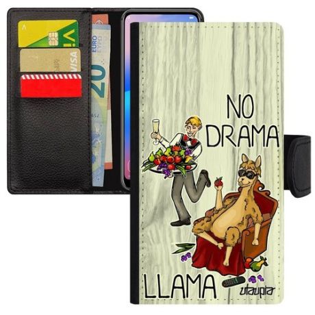 Красивый чехол книжка на телефон // iPhone 5 5S SE (2016) // "No drama lama" Шутка Супер лама, Utaupia, светло-серый