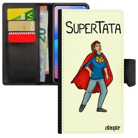 Защитный чехол-книжка на // iPhone 12 // "Супертетя" Смешной Рисунок, Utaupia, синий