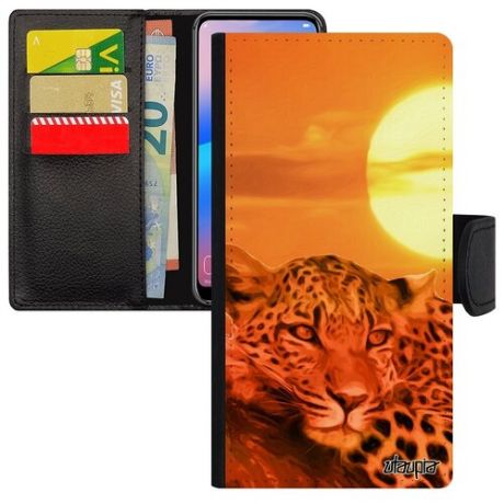 Противоударный чехол-книжка на мобильный // Apple iPhone 12 Pro // "Леопард" Зверь Барс, Utaupia, оранжевый