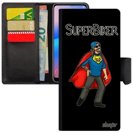Стильный чехол-книжка на мобильный // Apple iPhone 12 Pro Max // "Супербайкер" Герой Юмор, Utaupia, светло-зеленый