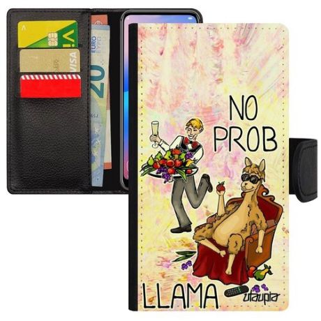 Дизайнерский чехол-книжка для мобильного // Apple iphone 6S Plus // "No prob lama" Шутка Стиль, Utaupia, голубой