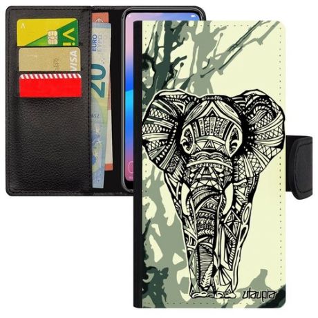 Чехол книжка для смарфона // iPhone 12 // "Слон" Elephant Мудрый, Utaupia, розовый