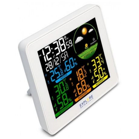 Метеостанция Explore Scientific с цветным экраном и тремя датчиками, белая