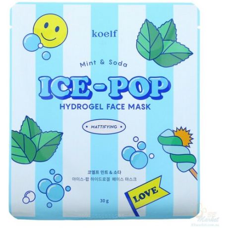 Koelf Гидрогелевая маска для лица с мятой и газировкой, Mint & Soda Ice-pop Hydrogel Face Mask