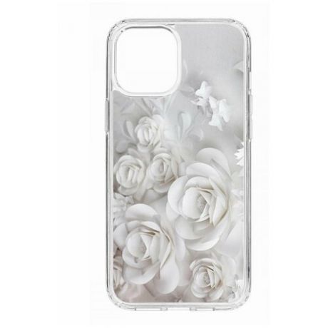 Чехол Apple iPhone 12 Pro Max MagSafe Kruche Print White roses/бампер/накладка/противоударный/защита камеры/с рисунком/МагСейф