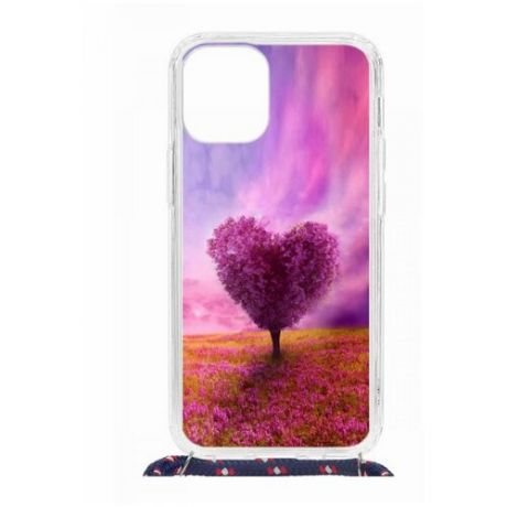 Чехол Apple iPhone 12 mini Magrope MagSafe Kruche Print Pink heart/с шнурком/накладка/противоударный/защита камеры/с рисунком/МагСейф