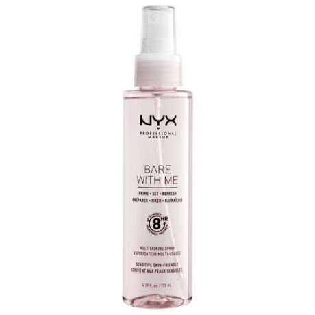 NYX professional makeup Мультифункциональный спрей для фиксации макияжа 3 в 1 Bare With Me Prime. Set. Refresh. Multitasking Spray, 130 мл, розовый