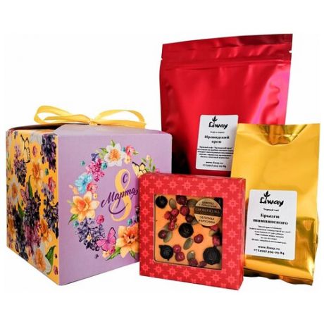 Подарочный набор кофе, чая и шоколада для женщин на 8 марта Liway 